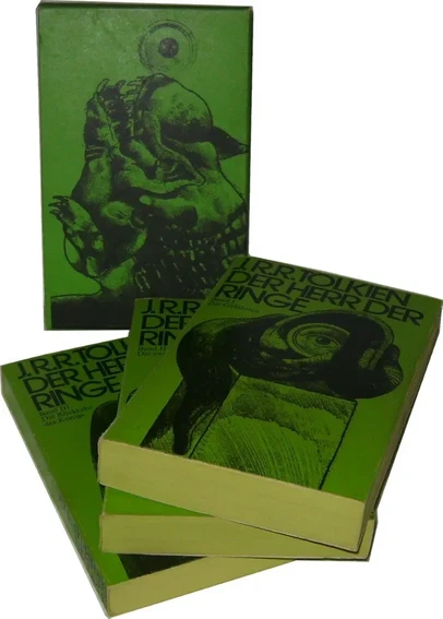 Die grüne Box mit der Carroux Übersetzung des Herrn der Ringe von J.R.R Tolkien 