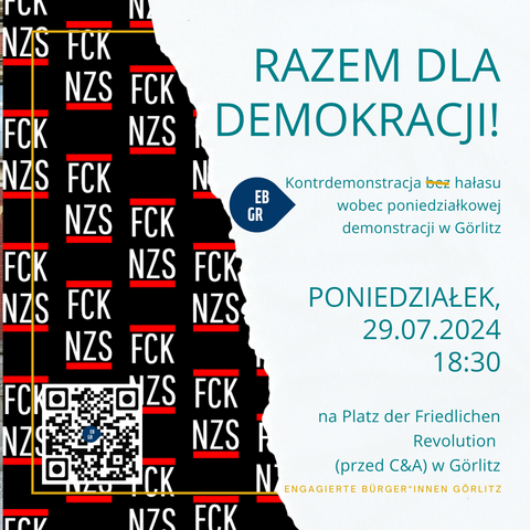 Razem opowiadamy się za demokracją, przeciwko prawicowemu ekstremizmowi i antysemityzmowi! Dołącz do naszej demonstracji 29 lipca 2024 r. o godz. 18:30 na Platz der Friedlichen Revolution (przed C&A) w Görlitz. Pokażmy razem, że różnorodność i tolerancja to wartości, które wzmacniają nasze społeczeństwo 💪🌏✨


Jeśli potrzebujesz, weź ze sobą środki ochrony słuchu, może być głośniej. (gwizdanie)

PS: Żetony na wózki sklepowe są również ponownie dostępne! Dostępna jest również ograniczona liczba gwizdków na demo.

