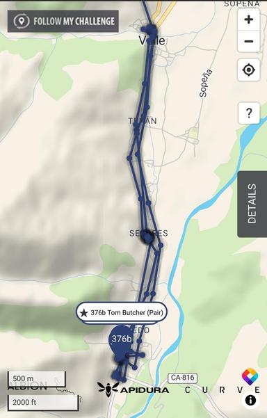 Kartenausschnitt auf dem man die Strecke des Teams sieht. Sie sind zwischenzeitlich ein paar Kilometer zurück gefahren. 