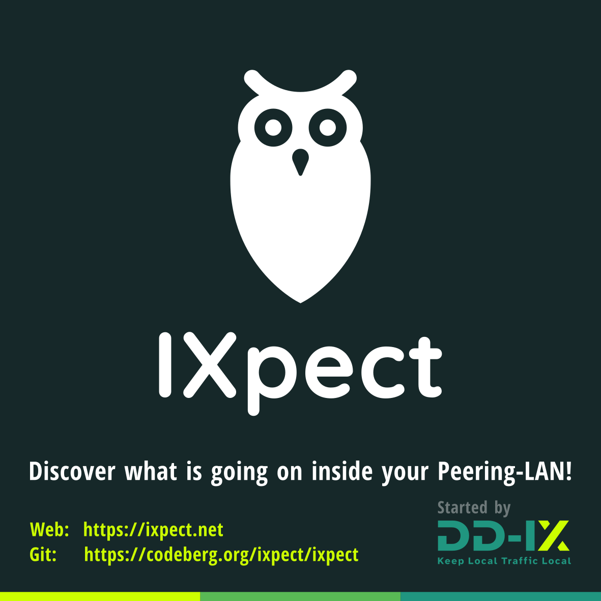 IXpect Logo (an Owl)
Discover what is going on inside your Peering-LAN!