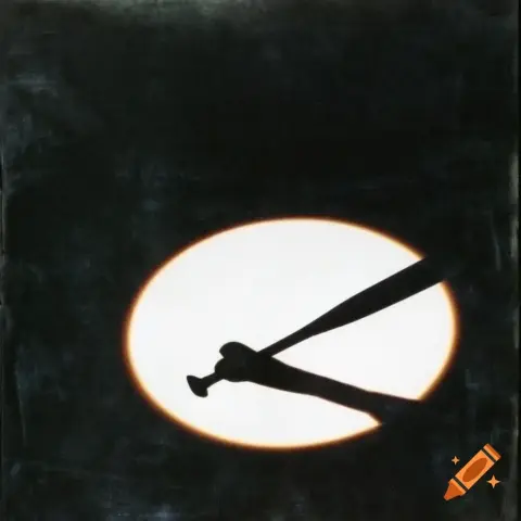 Craiyon prompt: Scheinwerfer Kreis mit dem Schatten eines Baseballschlägers aus Holz (nicht die Fledermaus), 90s Comic