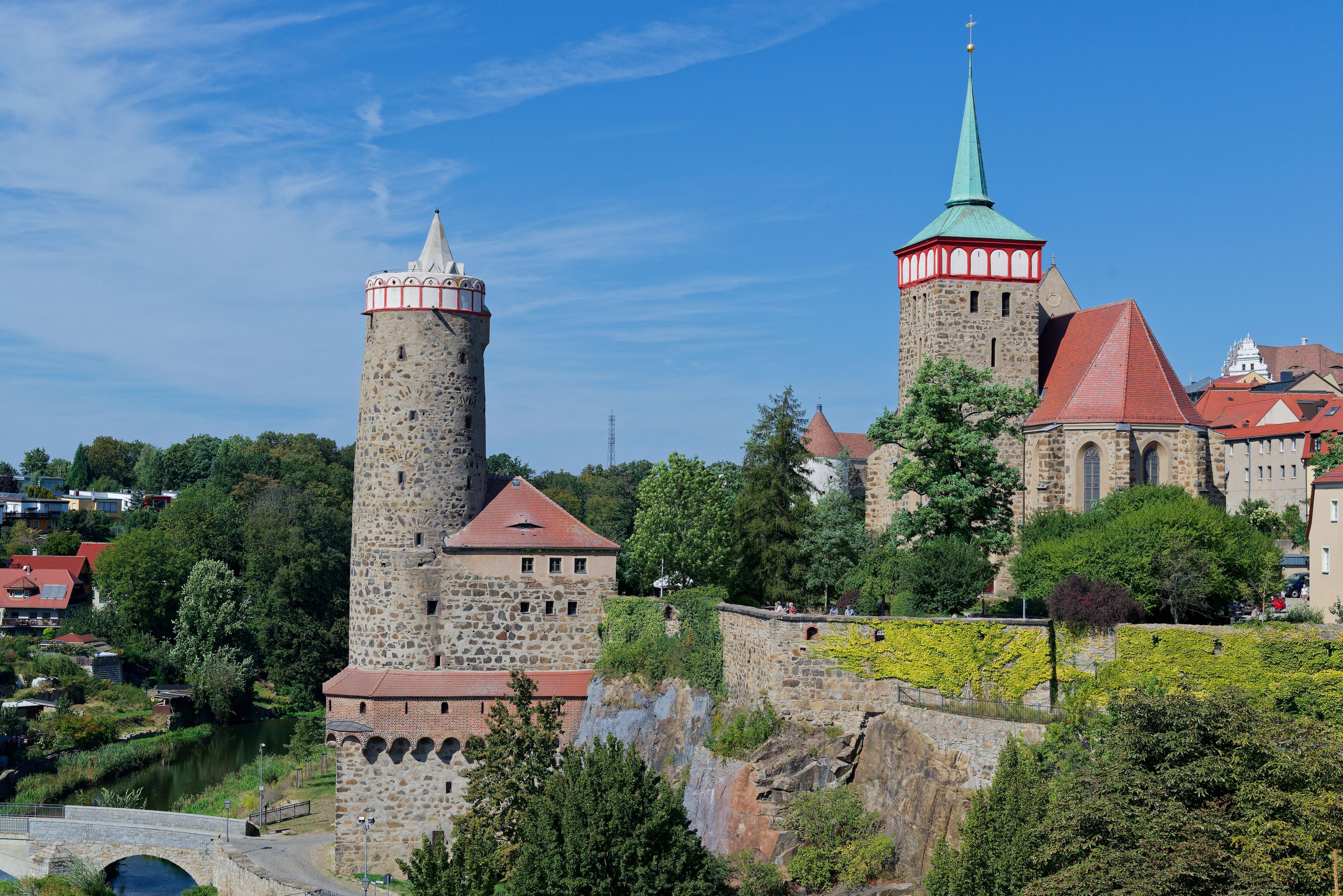 Bautzener Altstadtansicht mit Wasserkunst und Michaleiskirche