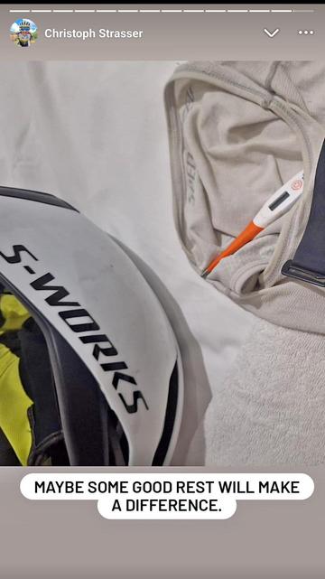 A helmet and Bibs with a thermometer on sheets. Text states, that maybe a good rest will make a difference. 