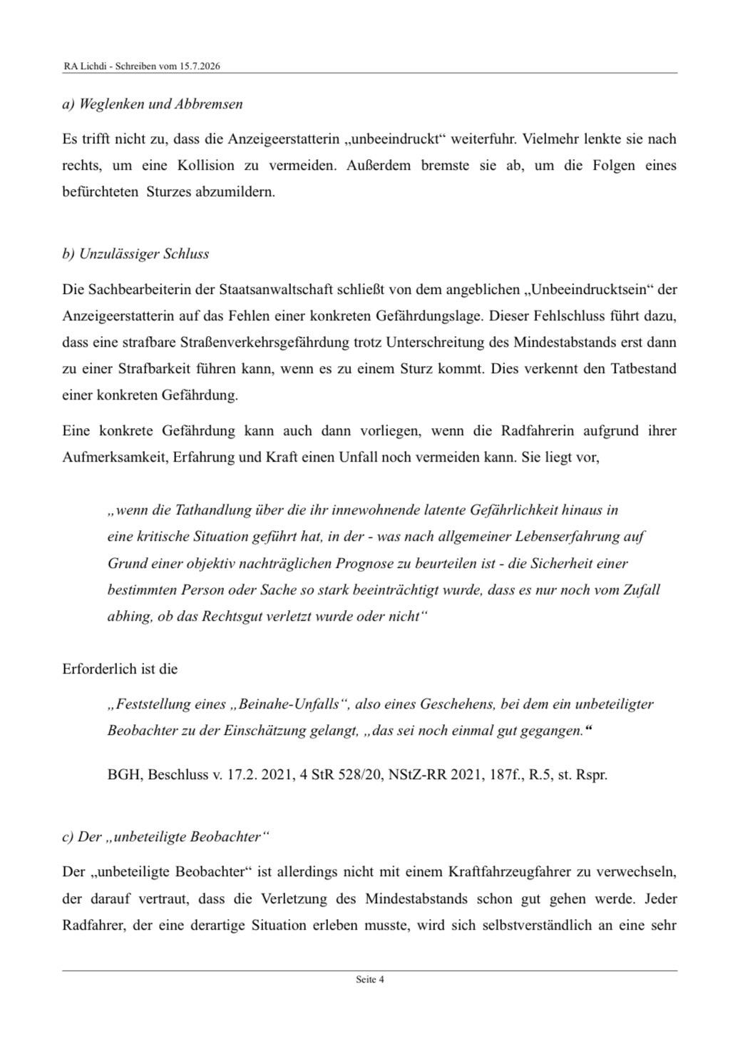 Auszug aus der Beschwerde zur Einstellung des Verfahrens, Seite 4